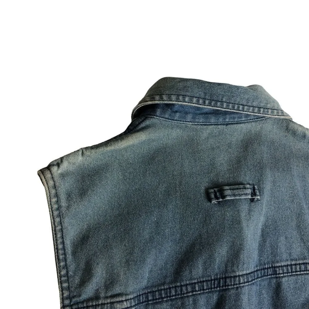 Vintage Talbots Vest Womens Small Blue Denim Button Front Cotton Spandex Pockets - Picture 12 of 15